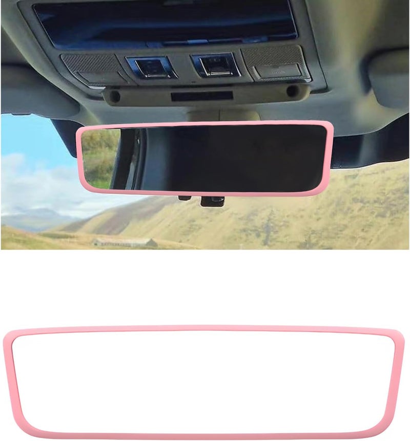 Wevdn Rear View Mirror Protector Frame, Silicone Car RearView Mirror Cover Compatible with Model 3 and Y, Auto Interior Decoration Gifts, Car Accessories (Pink) - Image 1